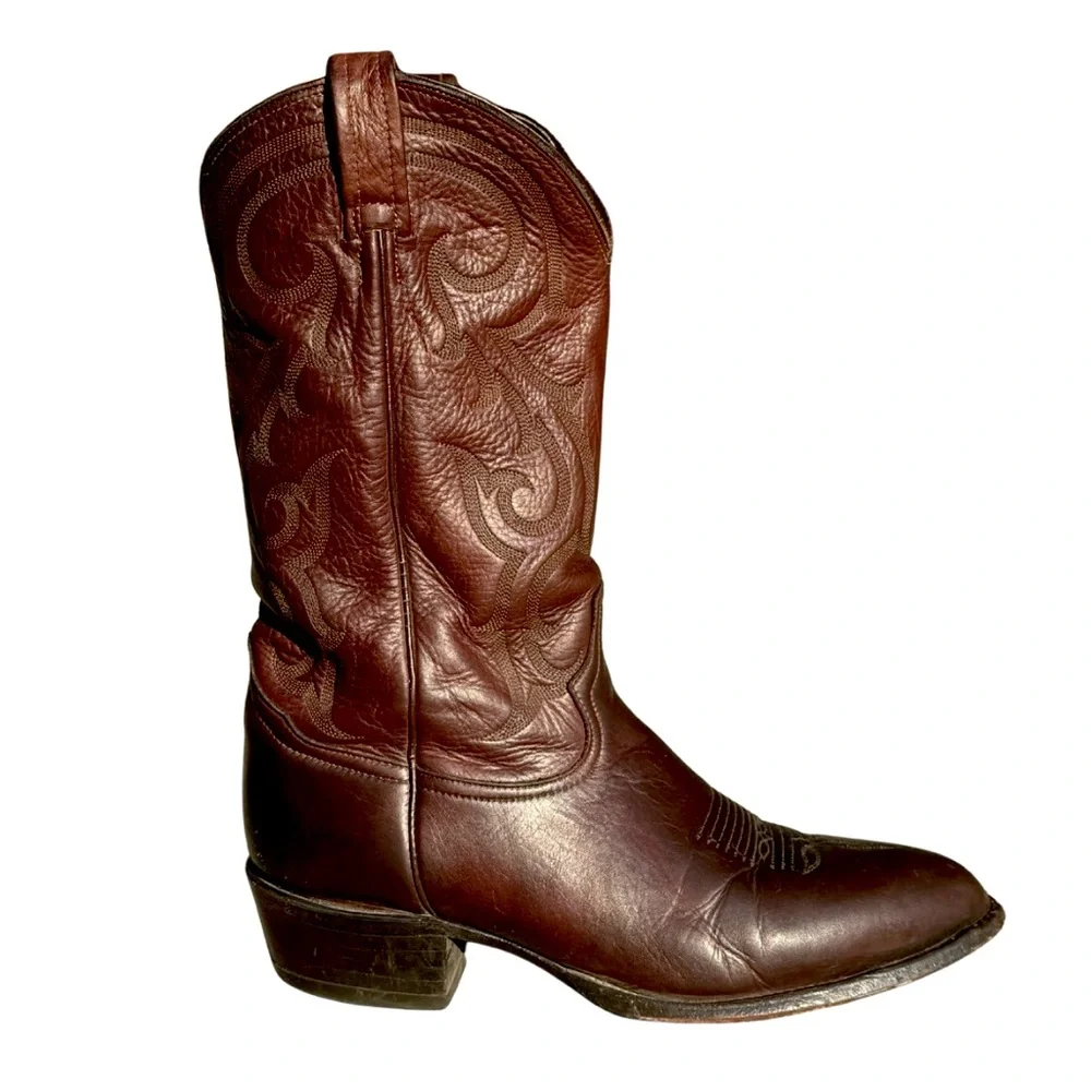 Vintage Tony Lama Western Boots oxblood dark burgundy leather cowboy boots 10D m - Picture 1 of 11